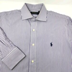 Ralph Lauren Shirt Mens‎ 16-34/35 Purple/White Stripes Long Sleeve Blue Pony